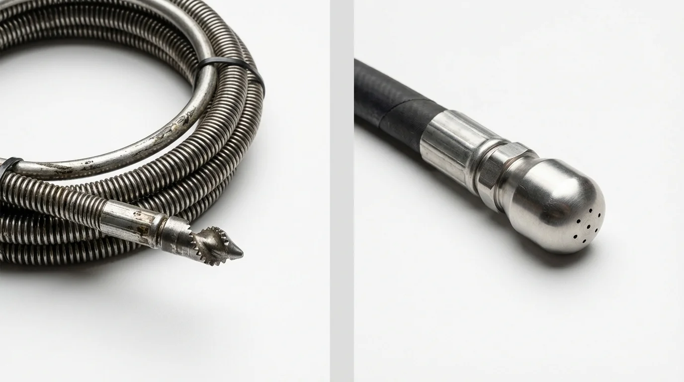 Drain snake cable and hydro jetting nozzle used for drain cleaning in Winchester, NH