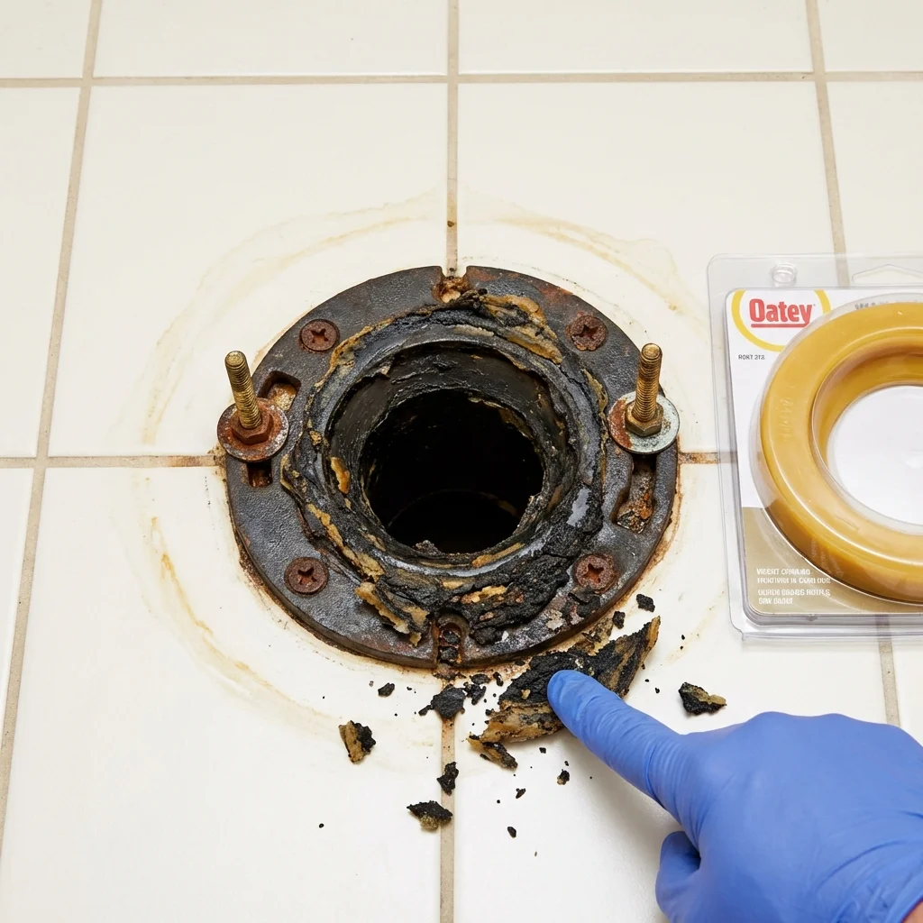 Failed wax ring showing water seepage at the base of a toilet in a Winchester, NH home