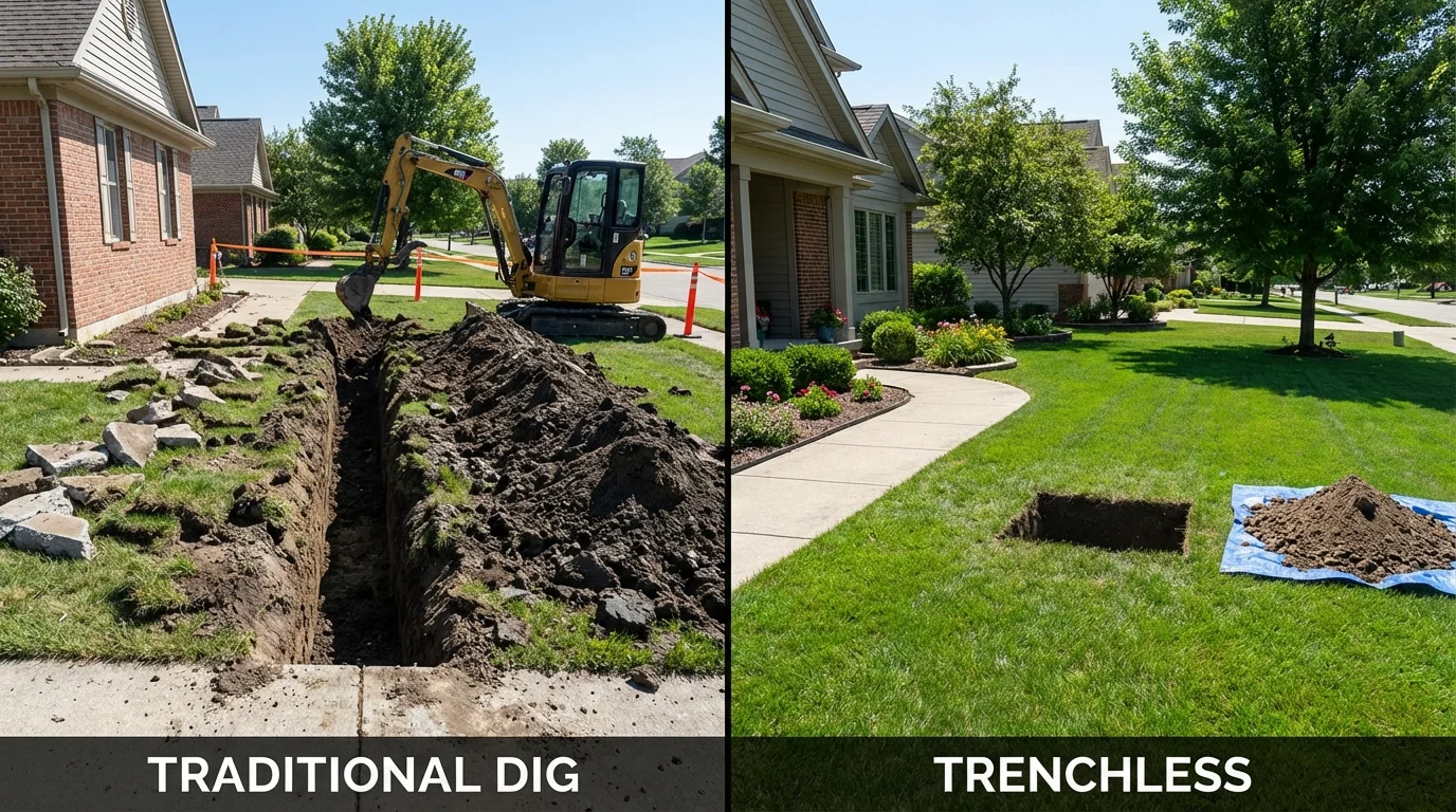 Trenchless sewer repair with minimal yard damage versus traditional excavation in Winchester, NH